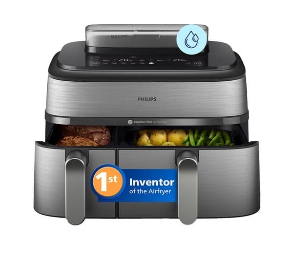 PHILIPS 5000 Series 9L NA555/09 Dual Basket Steam Air Fryer - Silver - Image 1