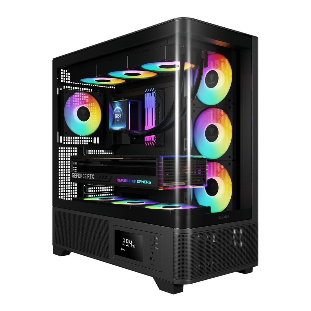 Gamdias ATLAS P2 CG Mid Tower ATX Gaming PC Case with 4 x RGB Fans - Black - Image 1