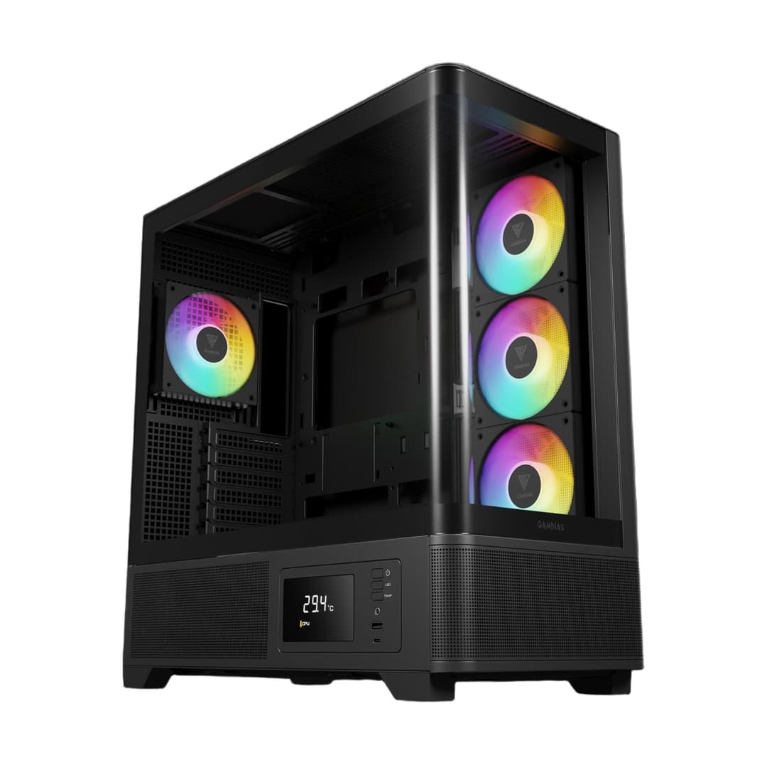 Gamdias ATLAS P2 CG Mid Tower ATX Gaming PC Case with 4 x RGB Fans - Black - Image 2