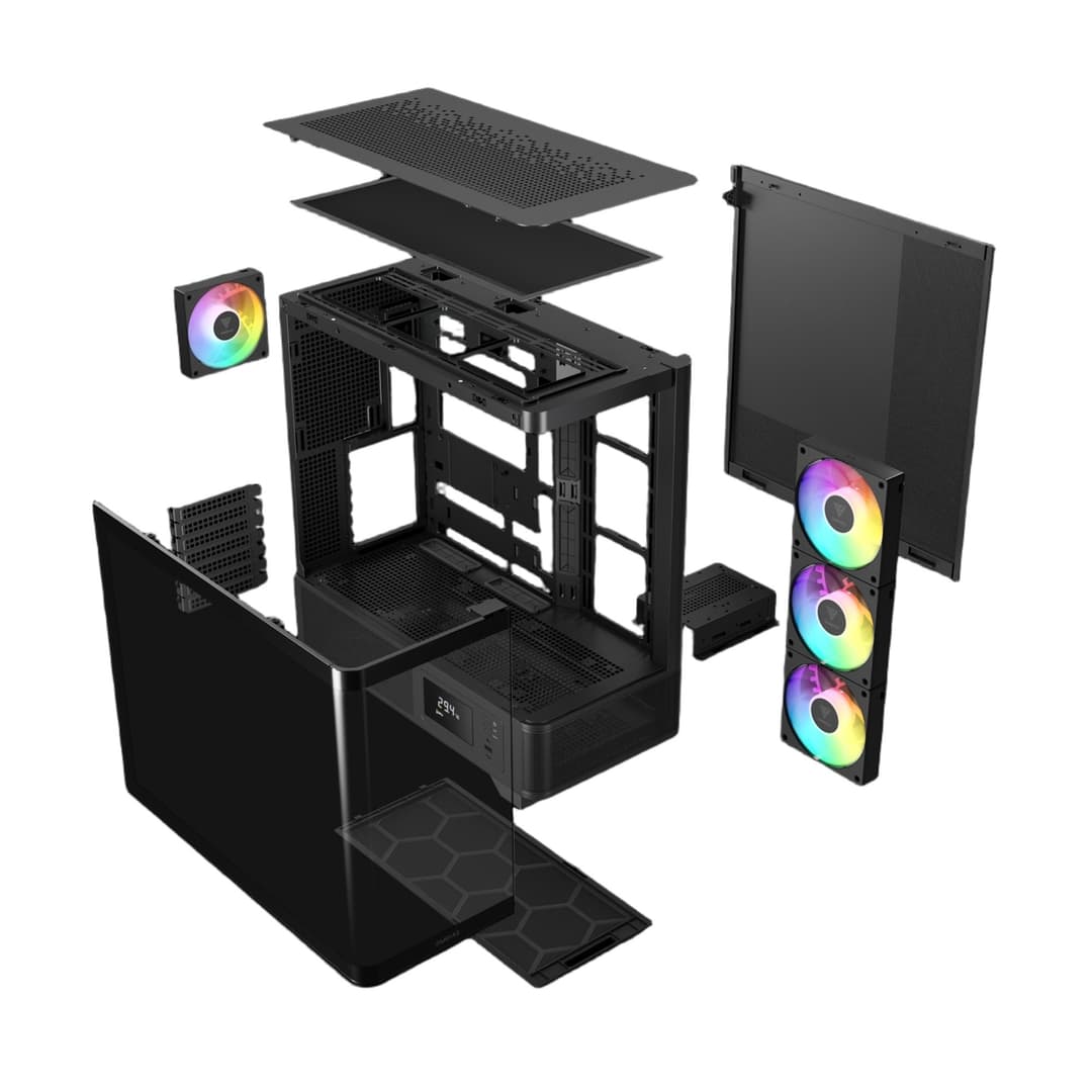 Gamdias ATLAS P2 CG Mid Tower ATX Gaming PC Case with 4 x RGB Fans - Black - Image 7