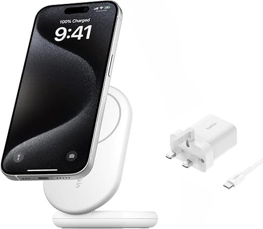 Belkin BoostCharge Magnetic Foldable Wireless Charger 15W Qi2 MagSafe Compatible WIB007 - White - Image 1