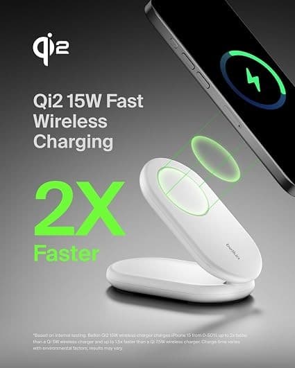 Belkin BoostCharge Magnetic Foldable Wireless Charger 15W Qi2 MagSafe Compatible WIB007 - White - Image 3