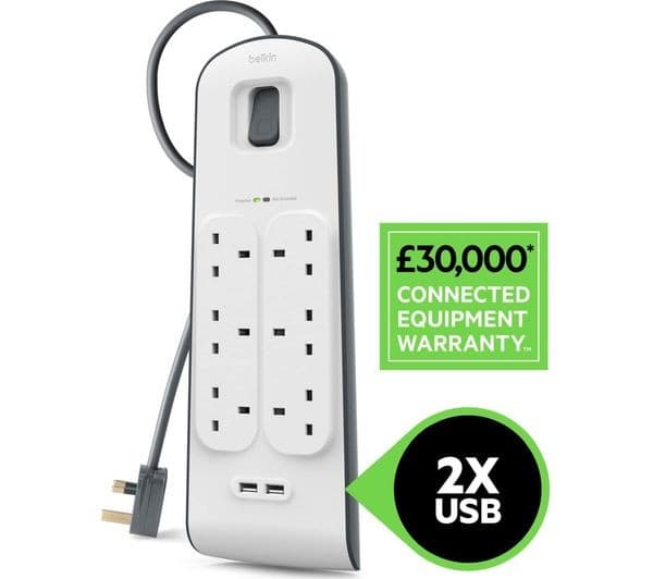 BELKIN BSV604af2M Surge Protected 6-Socket Extension Lead with USB - 2 m - Image 2