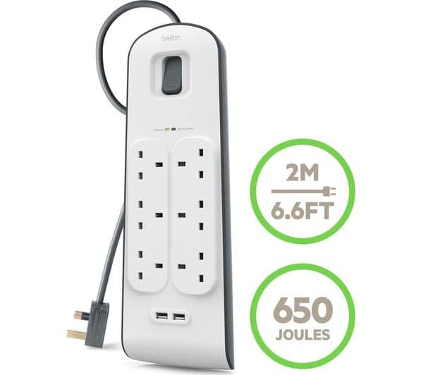 BELKIN BSV604af2M Surge Protected 6-Socket Extension Lead with USB - 2 m - Image 3