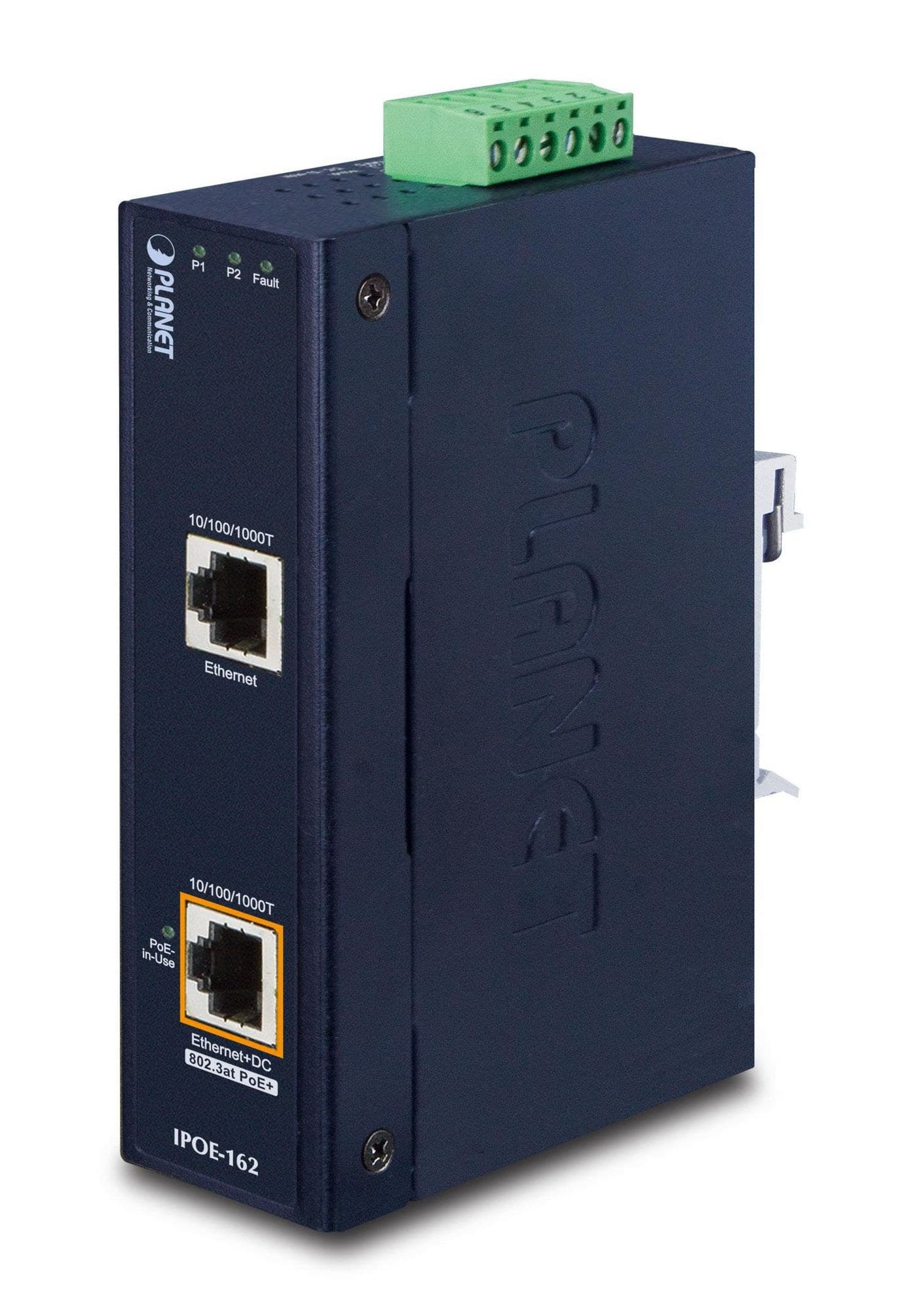 PLANET IPOE-162 Industrial IP30 802.3at Gigabit PoE+ Injector (12V~48V DC power boost, -40 to 75 °C)