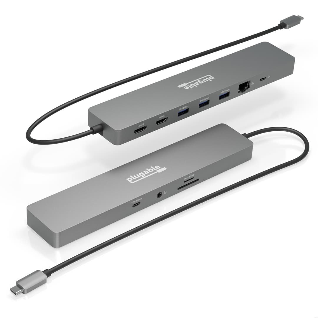 Plugable Technologies 11-in-1 USB-C Hub, 100W USB-C Pass-through, Laptop Docking Station Dual Monitor, 4K 60Hz HDMI, Compatible with Thunderbolt, Windows, Chromebooks, Displays Mirrored on Mac - Image 1
