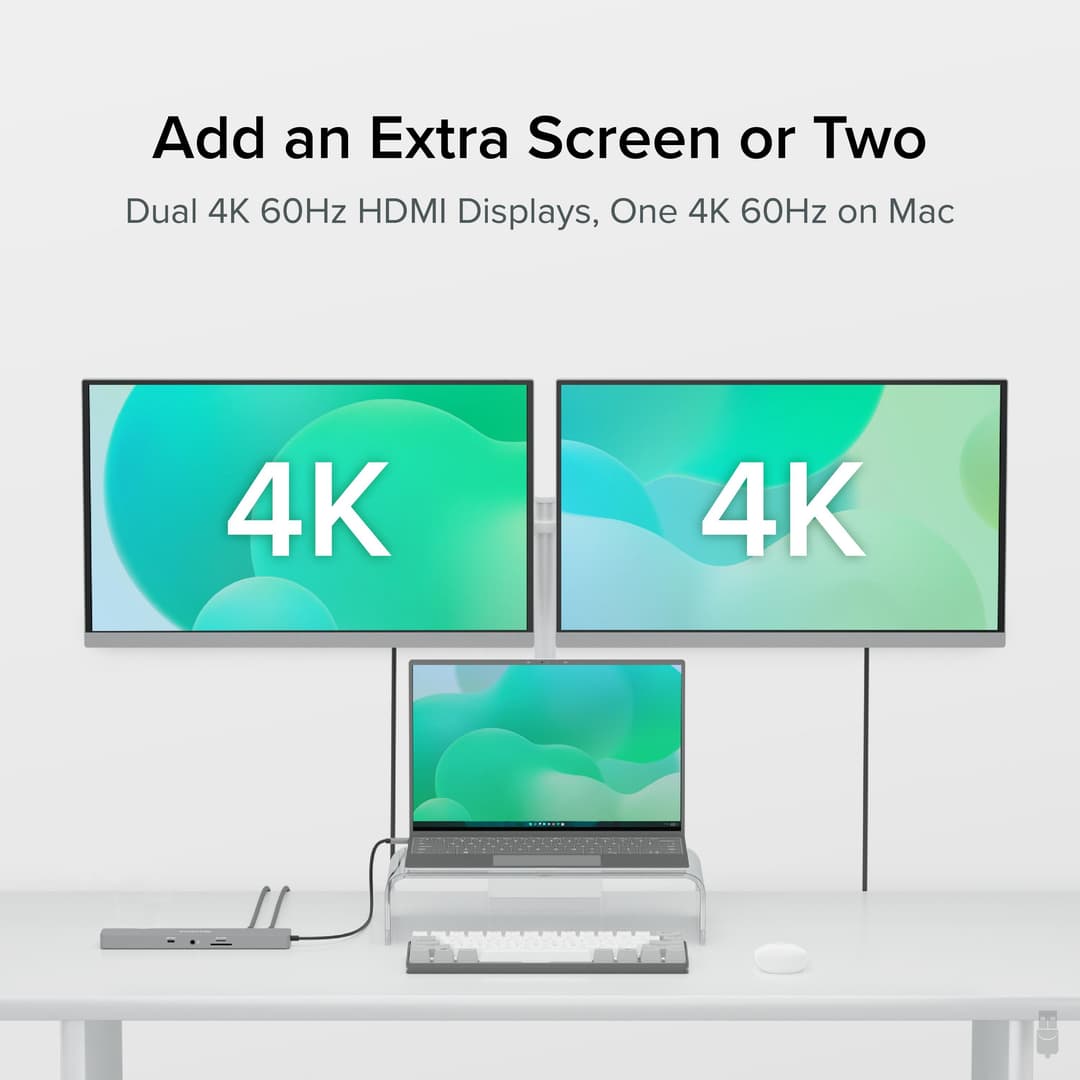 Plugable Technologies 11-in-1 USB-C Hub, 100W USB-C Pass-through, Laptop Docking Station Dual Monitor, 4K 60Hz HDMI, Compatible with Thunderbolt, Windows, Chromebooks, Displays Mirrored on Mac - Image 3