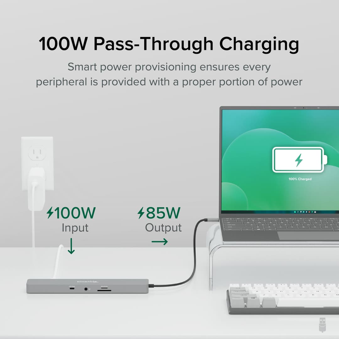 Plugable Technologies 11-in-1 USB-C Hub, 100W USB-C Pass-through, Laptop Docking Station Dual Monitor, 4K 60Hz HDMI, Compatible with Thunderbolt, Windows, Chromebooks, Displays Mirrored on Mac - Image 4