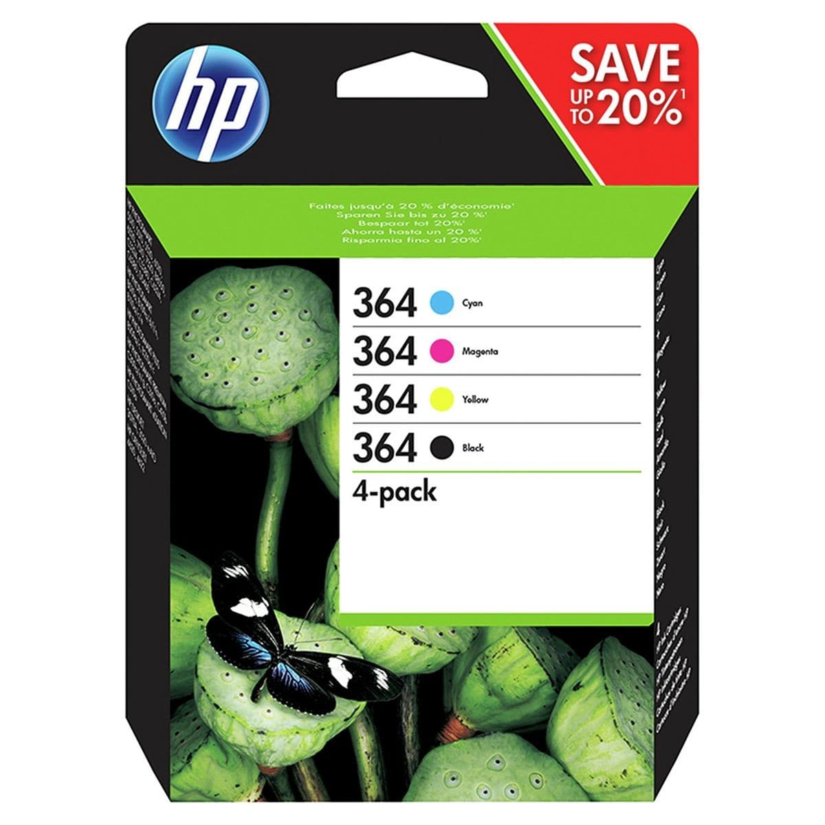 HP 364 Original Ink Cartridges 4-Pack - Black & Colour