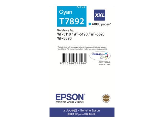 Epson T7892 - XXL size - cyan - original - ink cartridge - Image 2