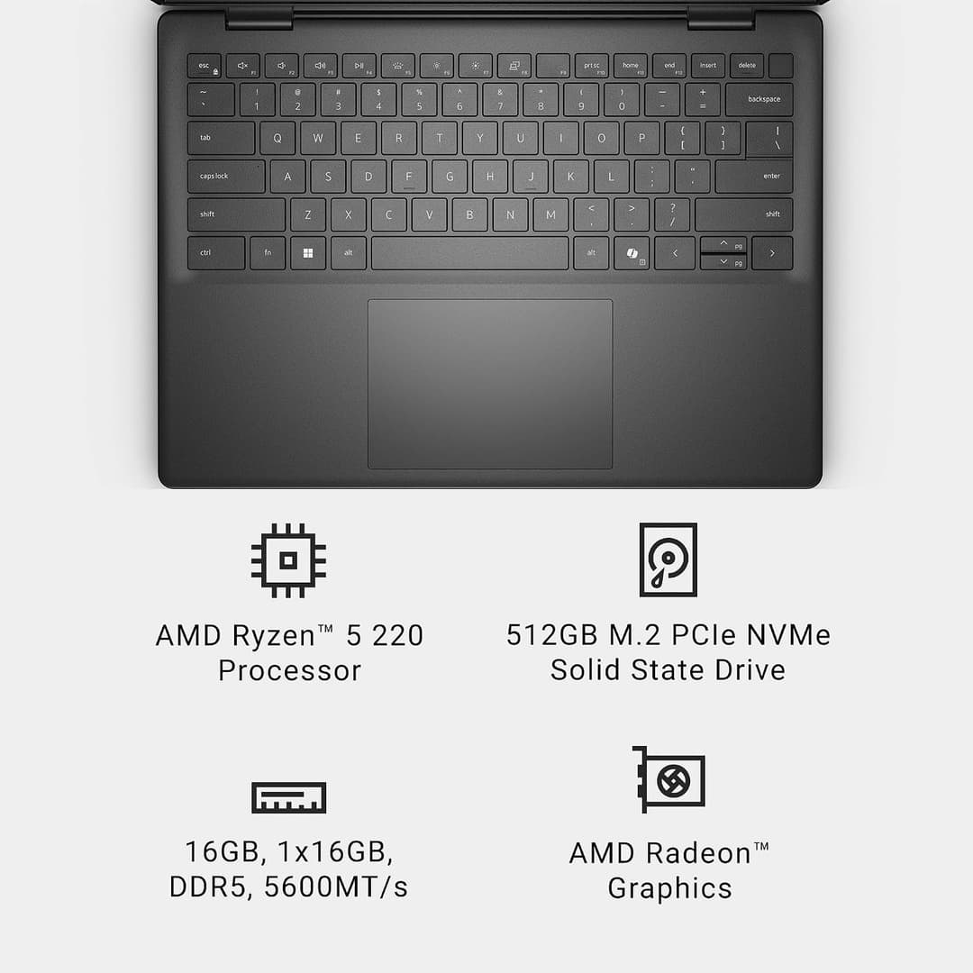 DELL 14 14 Inch Laptop AMD Ryzen 5 220 16GB DDR5 RAM 512GB SSD FHD+ Wi-Fi 6 Bluetooth - Carbon Black - Image 7