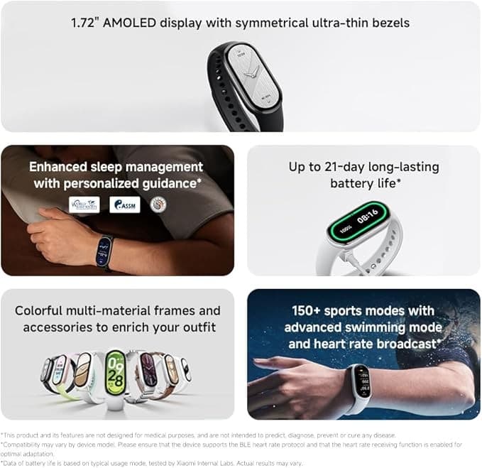 Xiaomi Smart Band 10 Fitness Tracker, 1.72" AMOLED, 21-Day Battery, 5ATM - Black - Image 3