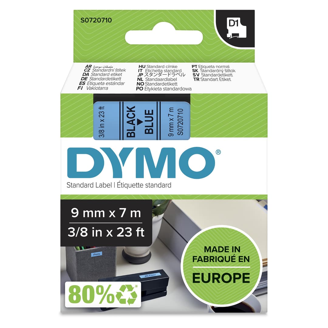 DYMO Authentic D1 Labels | Black Print on Blue Tape | 9 mm x 7 m | Self-Adhesive Labels for LabelManager Label Makers | Made in Europe - Image 1