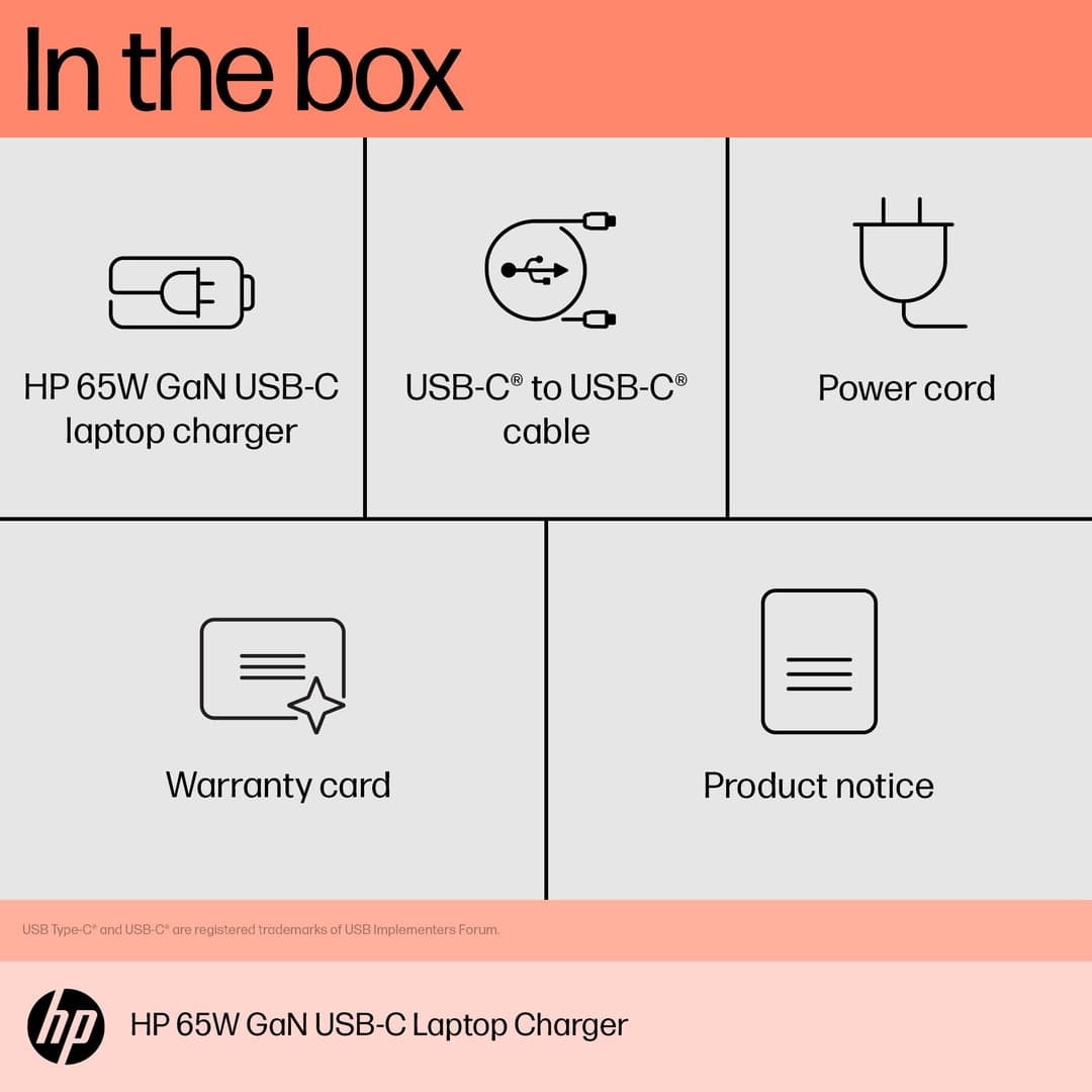 HP 65W GaN USB-C Laptop Charger (600Q7AA#ABU) - Black - Image 4