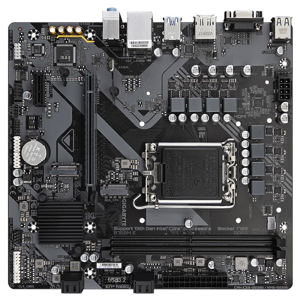 GIGABYTE B760M E Motherboard - Supports 14th Gen. Intel Core CPUs, 6+1+1 phases VRM, up to 7200MHz DDR5 (OC), 2xPCIe 4.0 M.2, 1 GbE LAN, USB 3.2 Gen 1, Intel B760 LGA 1700, micro ATX - Image 3