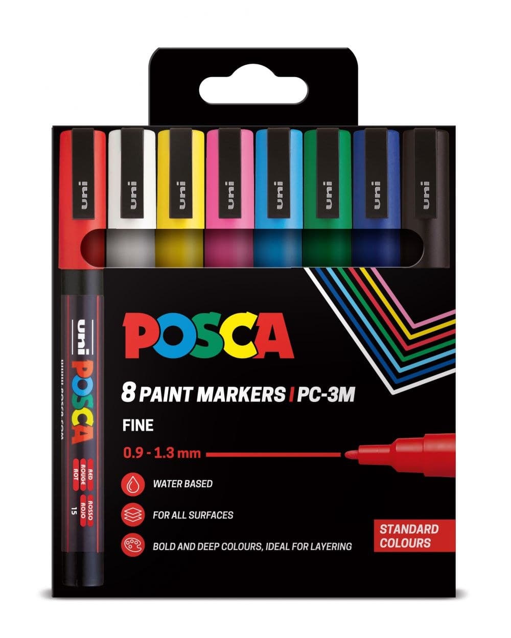POSCA 8 Pack Paint Markers 3M Fine Standard Colours - Image 1