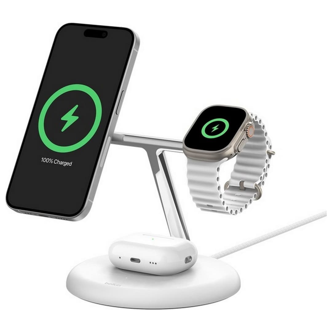 Belkin BoostCharge Pro 3-in-1 Magnetic Wireless Charging Stand with Qi2 15W - White - Image 1