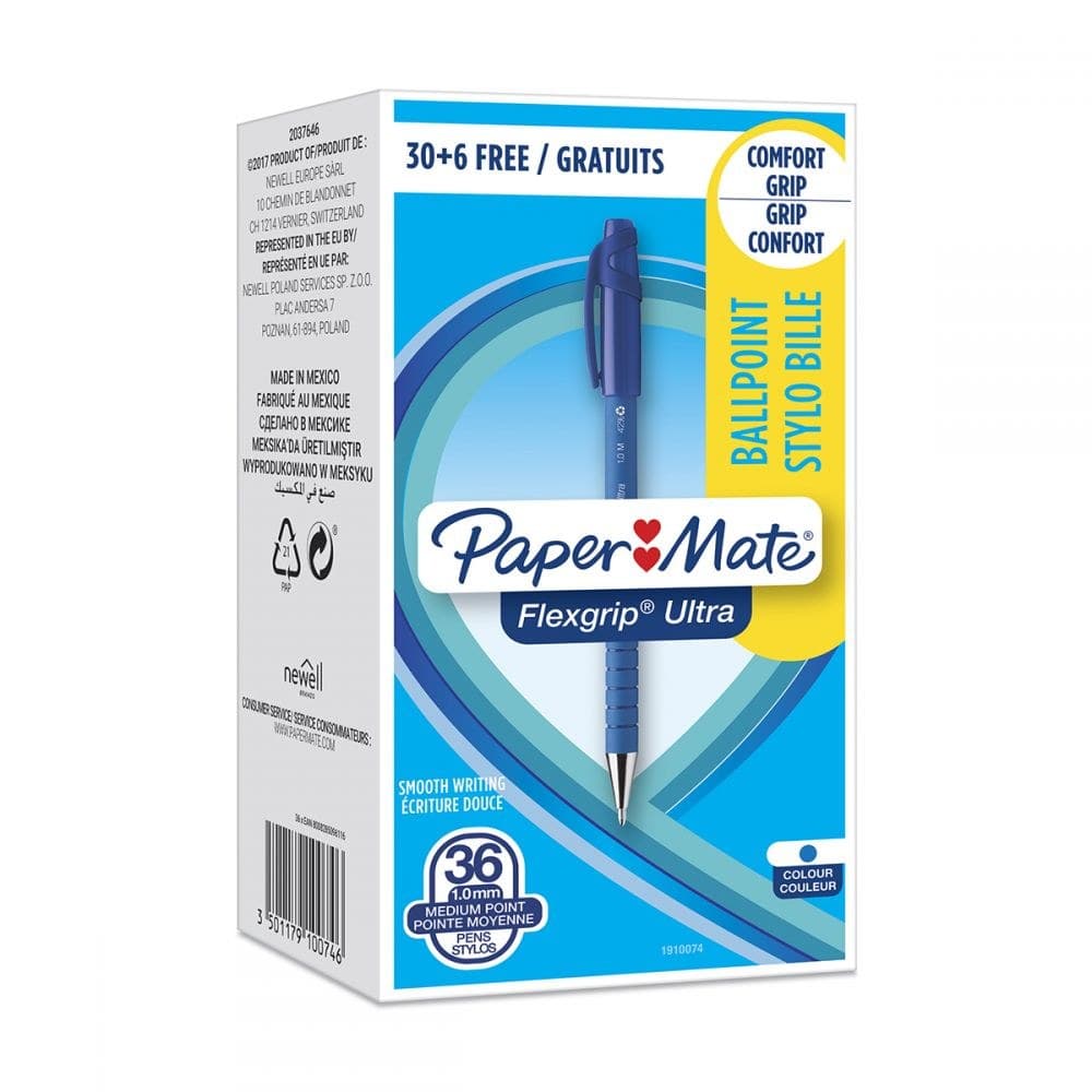 Paper Mate 1910074 Flexgrip Ultra Retractable Ball Pen 1.0mm Blue Box of 36