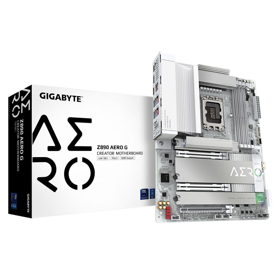 GIGABYTE Z890 AERO G Motherboard - Supports Intel Core Ultra (Series 2) CPUs, LGA 1851, ATX, 16+1+2 phases VRM, up to 8800MHz DDR5 (OC), 1xPCIe 5.0 M.2 + 4xPCIe 4.0 M.2, Wi-Fi 7, Dual 2.5GbE LAN, Thunderbolt 4 - Image 1
