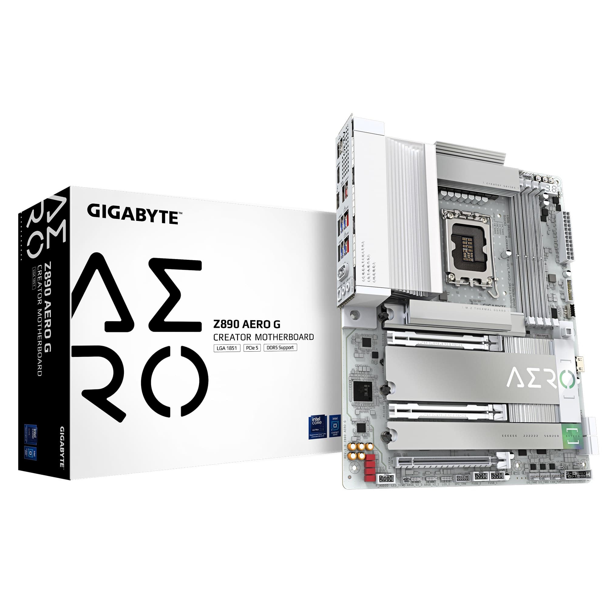 GIGABYTE Z890 AERO G Motherboard - Supports Intel Core Ultra (Series 2) CPUs, LGA 1851, ATX, 16+1+2 phases VRM, up to 8800MHz DDR5 (OC), 1xPCIe 5.0 M.2 + 4xPCIe 4.0 M.2, Wi-Fi 7, Dual 2.5GbE LAN, Thunderbolt 4