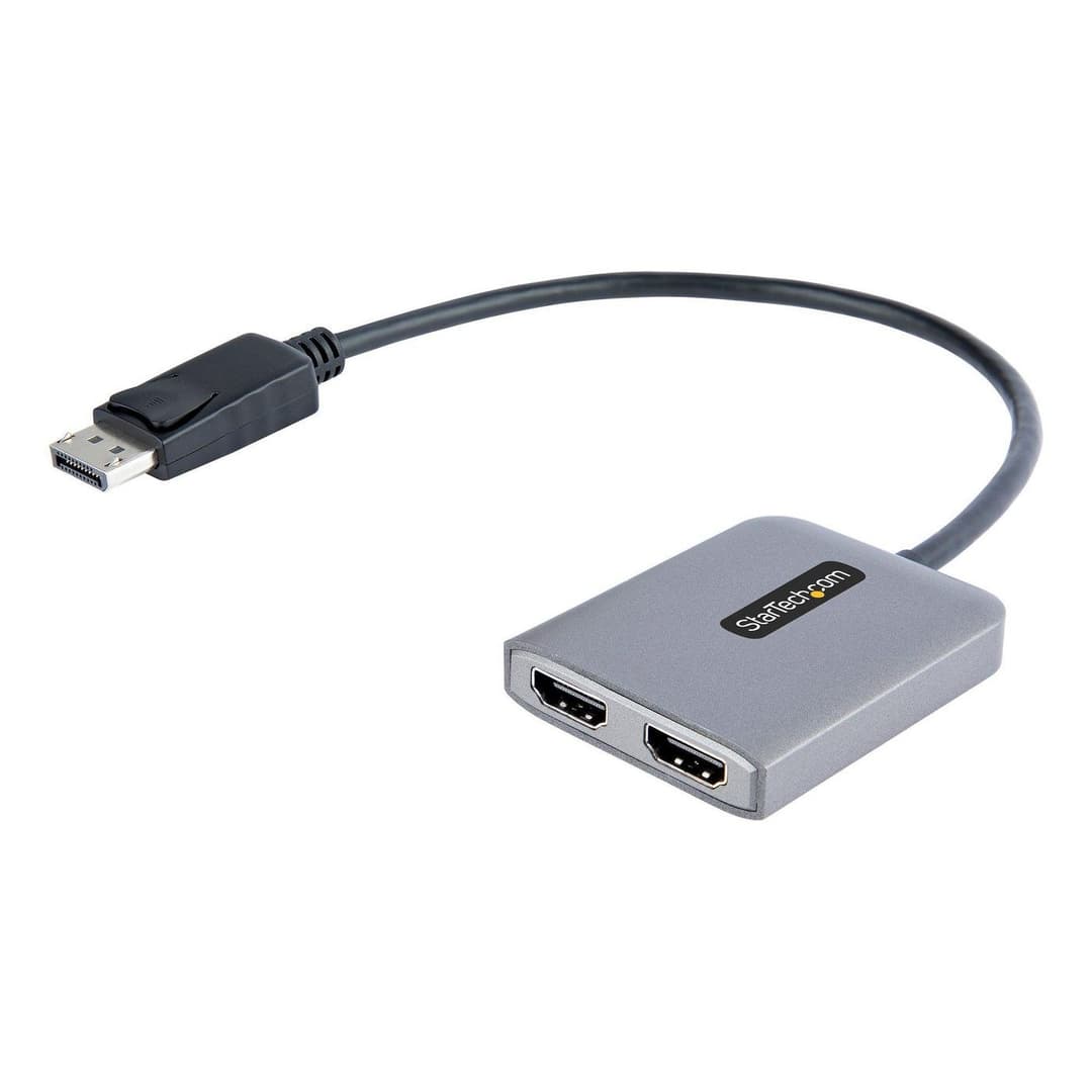 StarTech.com DP to Dual HDMI MST Hub MST14DP122HD - Dual HDMI 4K 60Hz DisplayPort Multi Monitor Adapter with 1ft / 30cm Cable, DP 1.4 MST, DSC, HBR3 - Image 1