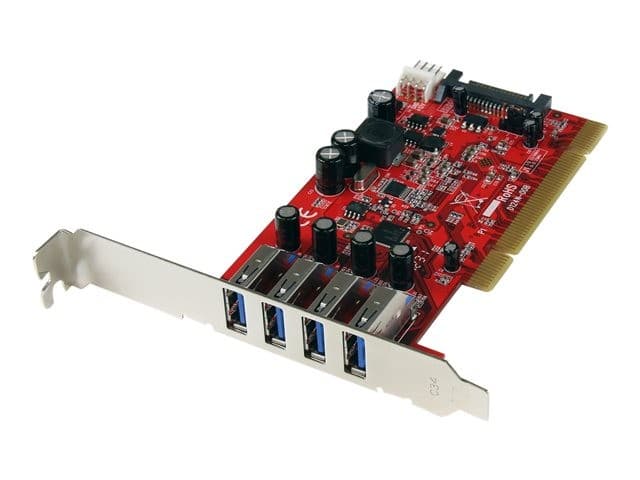 StarTech.com 4 Port PCI SuperSpeed USB 3.0 Adapter Card with SATA/SP4 Power - Quad Port PCI USB 3 Controller Card (PCIUSB3S4) - USB adapter - PCI-X - USB 3.0 x 4 - Image 1