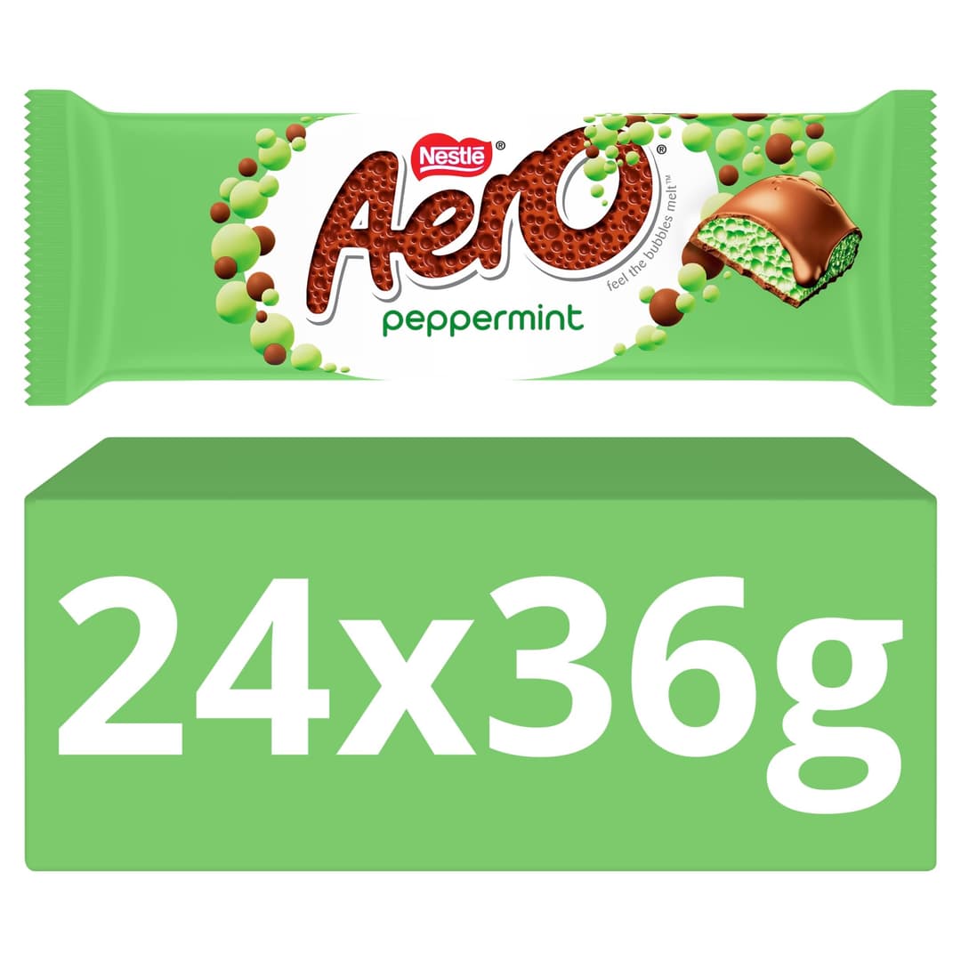 Aero Bubbly Peppermint Chocolate Bar - Light & Aerated Centre, 36g | Multipack of 24 - Image 1