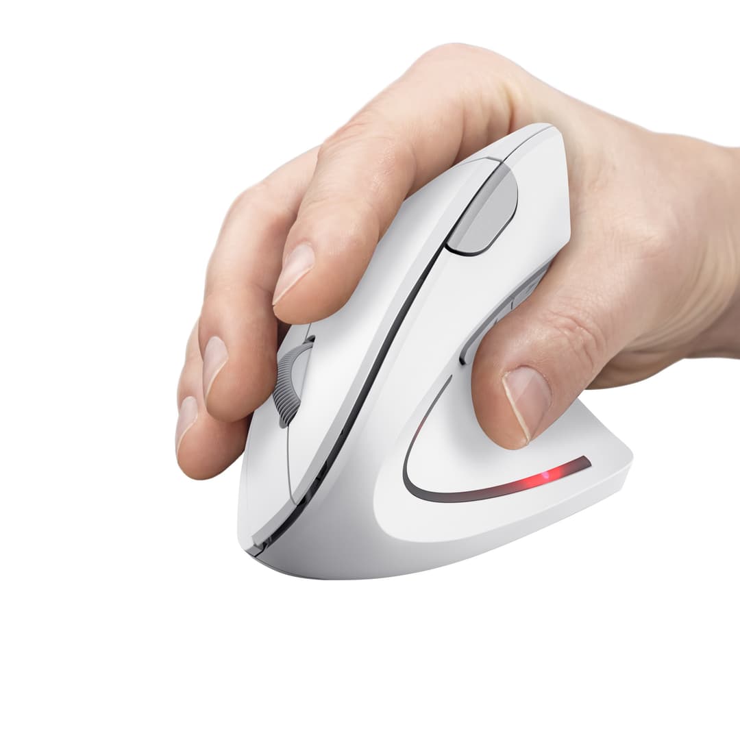 Trust Verto Vertical Ergonomic Wireless Mouse, White - Office, Right-Handed, RF 2.4GHz, Optical, 1600 DPI - Image 2