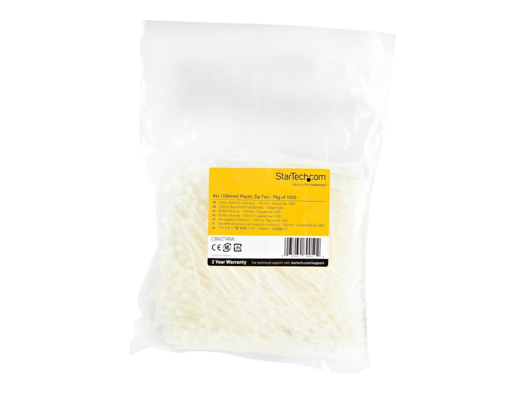 StarTech CBMZT4NK Cable Ties 10cm 1000 Pack White - Image 1