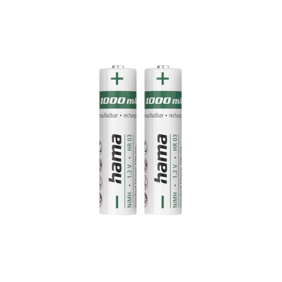 Hama NiMH Rechargeable AAA Batteries, 1000 mAh, 1.2 V, 2 Pack (00223523)