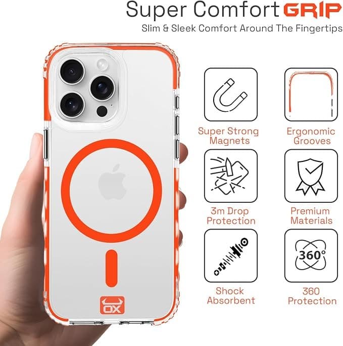 OX Grip Case for iPhone 15 Pro Max – Shockproof MagSafe Cover, Robin Red - Image 2