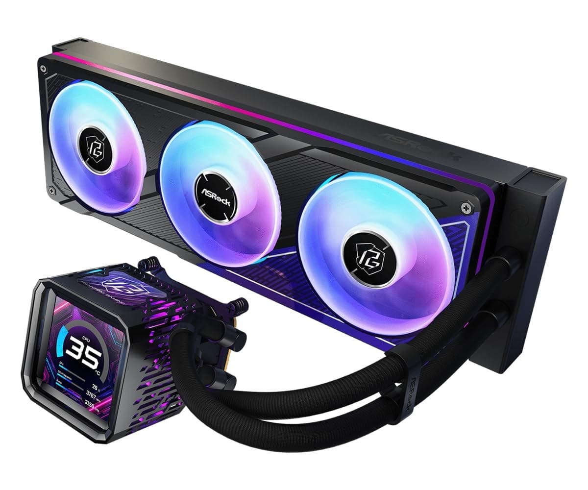 ASRock Phantom Gaming 360 Lcd Aio Liquid Cpu Cooler, 360Mm Radiator, Triple 120Mm Pwm Argb Fans, Lcd Display, Intel Lga1700/1851 & Amd Am5/Am4 Compatible