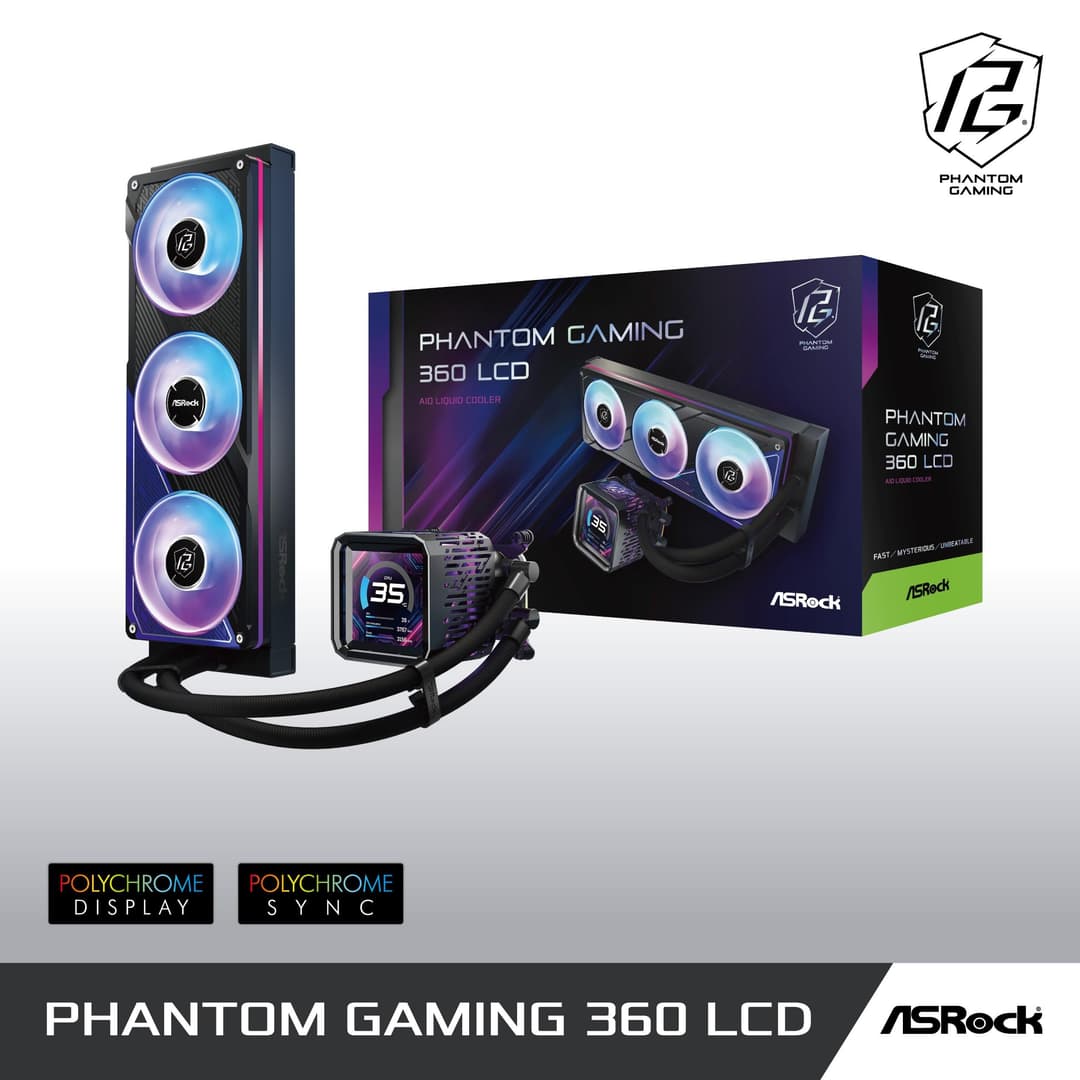 ASRock Phantom Gaming 360 LCD ARGB All-in-One Liquid CPU Cooler, 360mm Radiator - Image 4