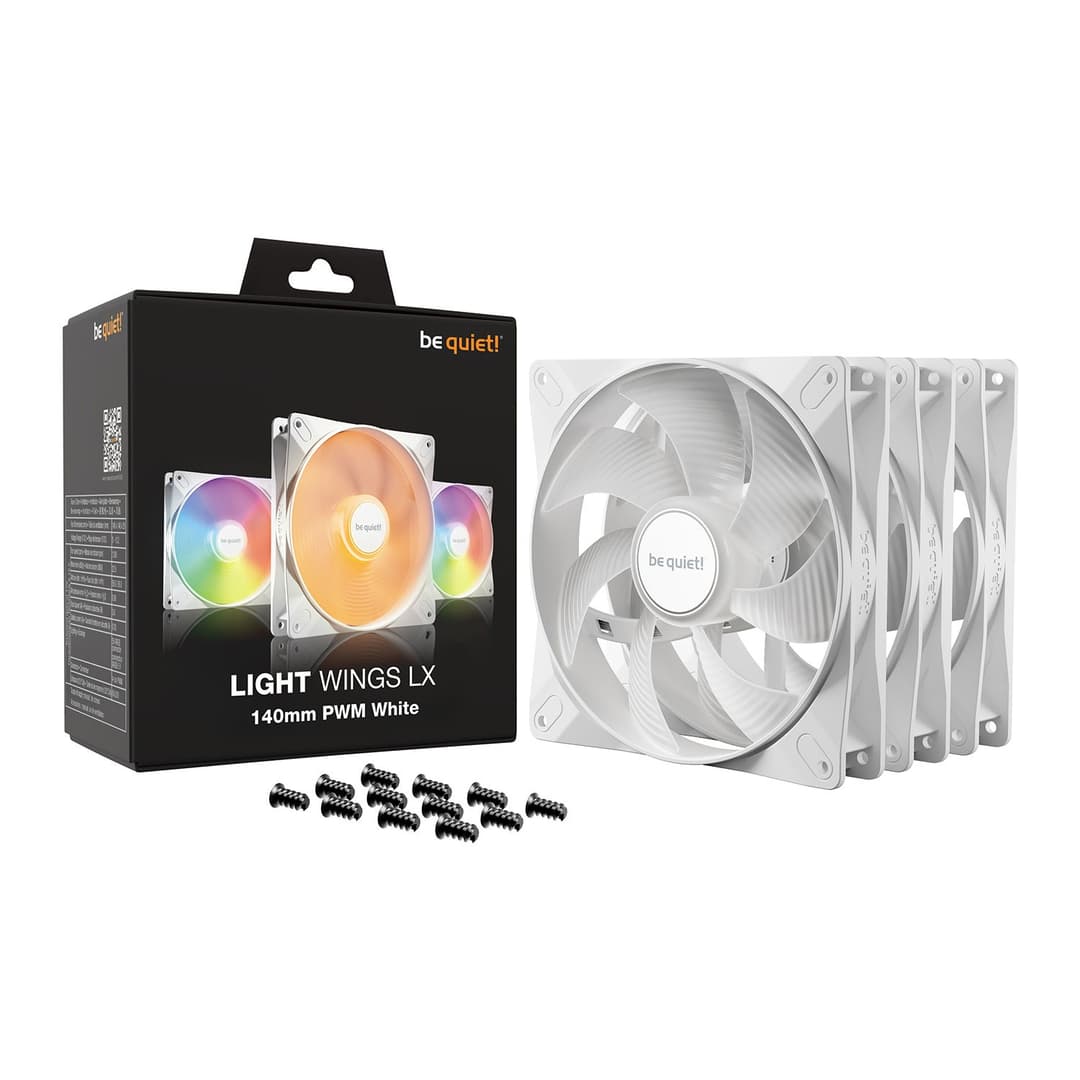 be quiet! Light Wings LX 140mm PWM ARGB 7 Blades Case Fan - White Triple Pack - Image 1