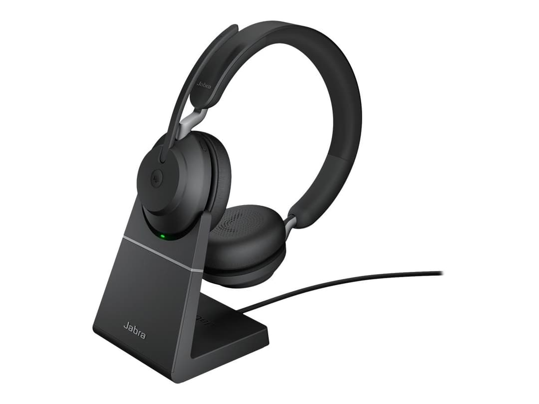Jabra Evolve2 65 Stereo Wireless Headset - Black - MS Teams - USB-C - With Charging Stand - Image 1