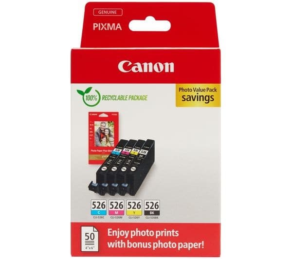CANON CLI-526 Cyan, Magenta & Yellow Ink Cartridges - Multipack - Image 1