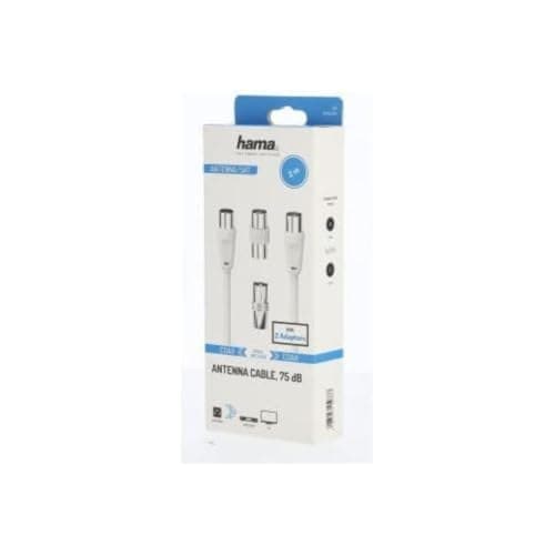 Hama Coaxial TV Antenna Cable with 2 Adapters, Male/Female, 75 Ohm, Double Shielded, 10-Year Guarantee, White - 2 m - Image 2