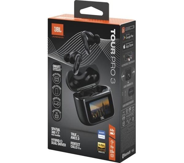 JBL Tour Pro 3 Wireless Bluetooth Noise-Cancelling Earbuds - Black - Image 2