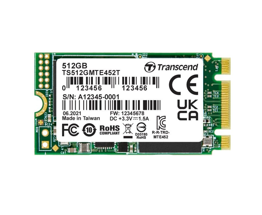 512GB Transcend MTE452T M.2 2242 PCIe Gen3x2 SSD 3D TLC Flash Industrial - Image 1