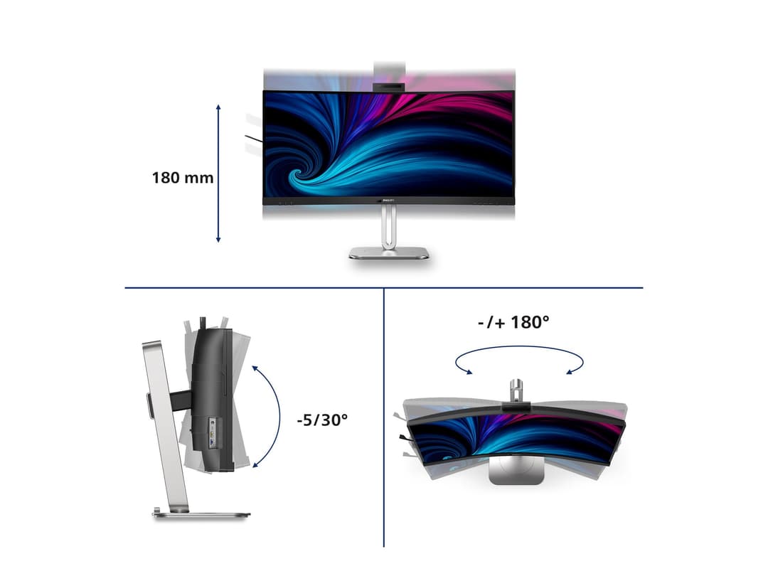 Philips 34B2U6603CH 34" Curved Ultrawide Monitor WQHD 3440 x 1440 120Hz Thunderbolt 4 5MP Webcam - Charcoal - Image 1