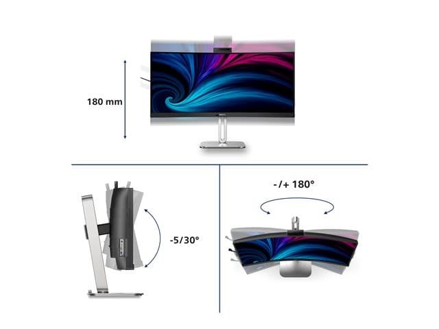 Philips 34B2U6603CH 34" Curved Ultrawide Monitor WQHD 3440 x 1440 120Hz Thunderbolt 4 5MP Webcam - Charcoal - Image 8