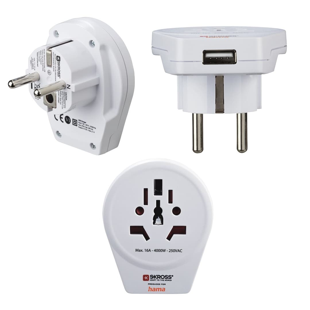 Hama World to Europe USB Travel Adapter, 1 x USB, White - Image 1