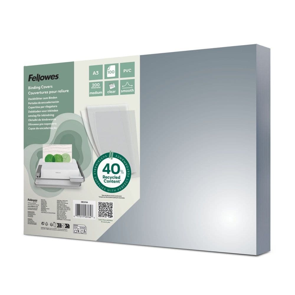Fellowes PVC A3 Clear Cover 200 Micron Pack of 100 - Image 1