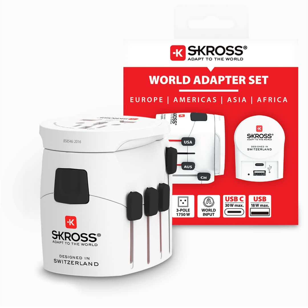 SKROSS PRO World + USB AC30PD Universal Travel Adapter - White - Image 1