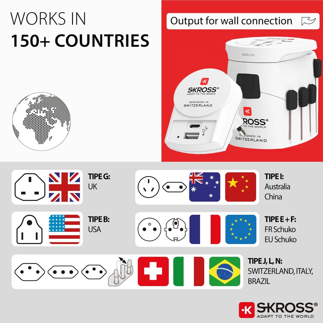 SKROSS PRO World + USB AC30PD Universal Travel Adapter - White - Image 4
