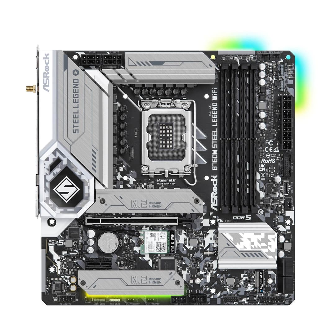 Asrock B760M STEEL LEGEND WIFI Intel B760 DDR5 Micro-ATX Socket LGA 1700 Motherboard - Image 2
