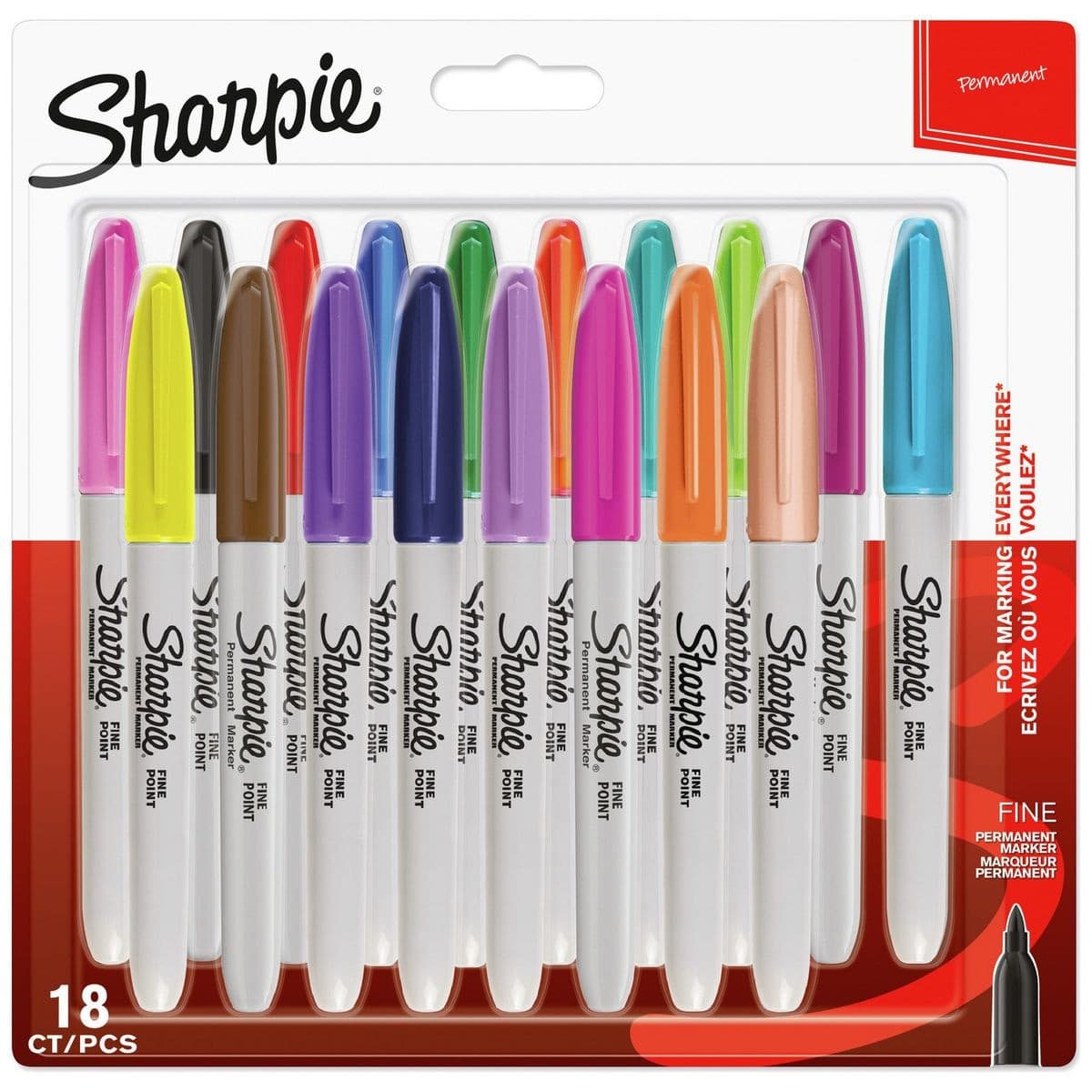 Sharpie Fine Tip Permanent Markers Assorted Colours - 18 Pack