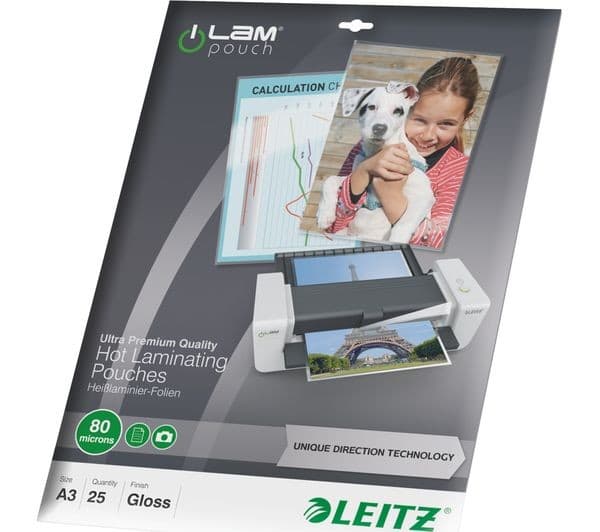 LEITZ iLAM Gloss Laminating Pouches A3 80 Micron - Pack of 25 - Image 1