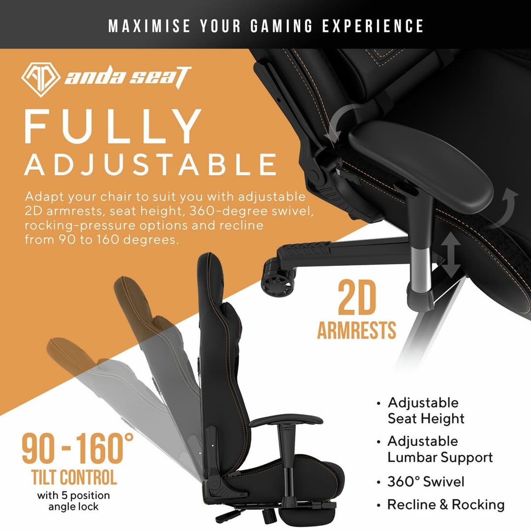 Anda seat Jungle 2 Medium Gaming Chair with Footrest - Black - Image 6