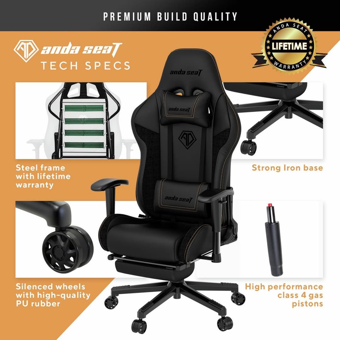 Anda seat Jungle 2 Medium Gaming Chair with Footrest - Black - Image 8